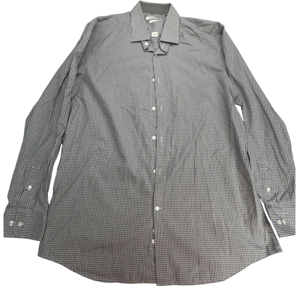 Perry Ellis check shirt Men's size 17 - 34/35‎ gray button-down long-sleeve